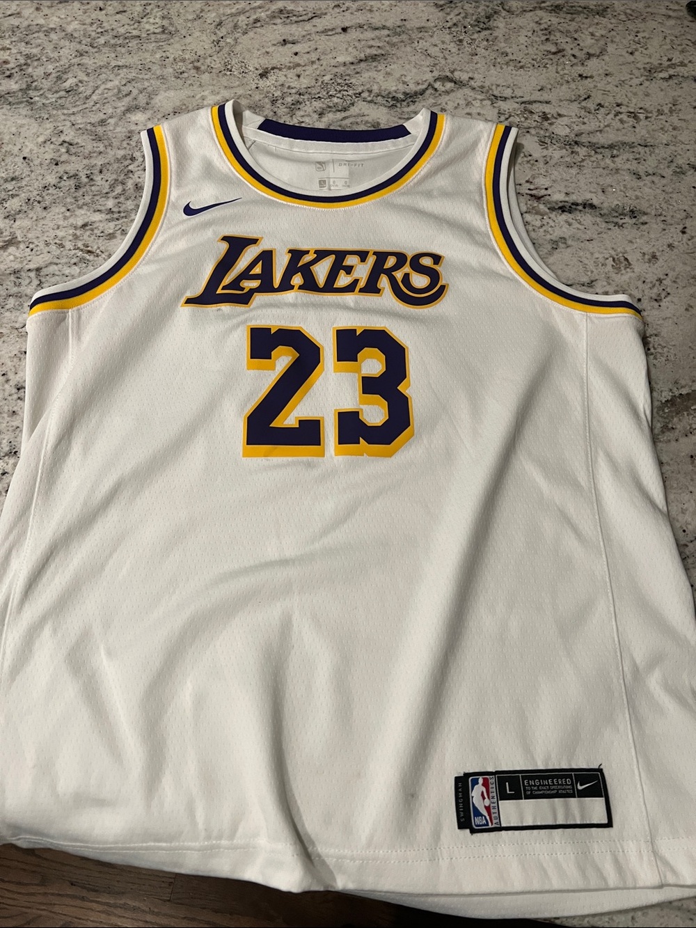 Nike White Lakers #23 Hardwood Jersey with Purple and Gold Accents